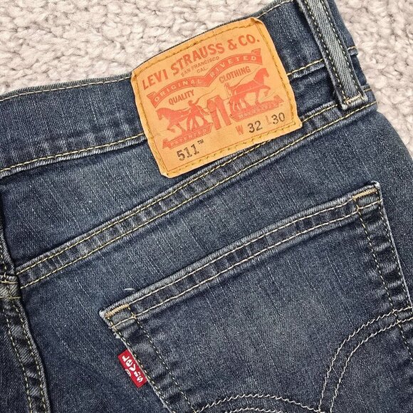 Levis 511 Jeans Men 32x30 (Fits 30x28.5) Blue Slim Straight Stretch Mid Rise Den - Picture 8 of 13